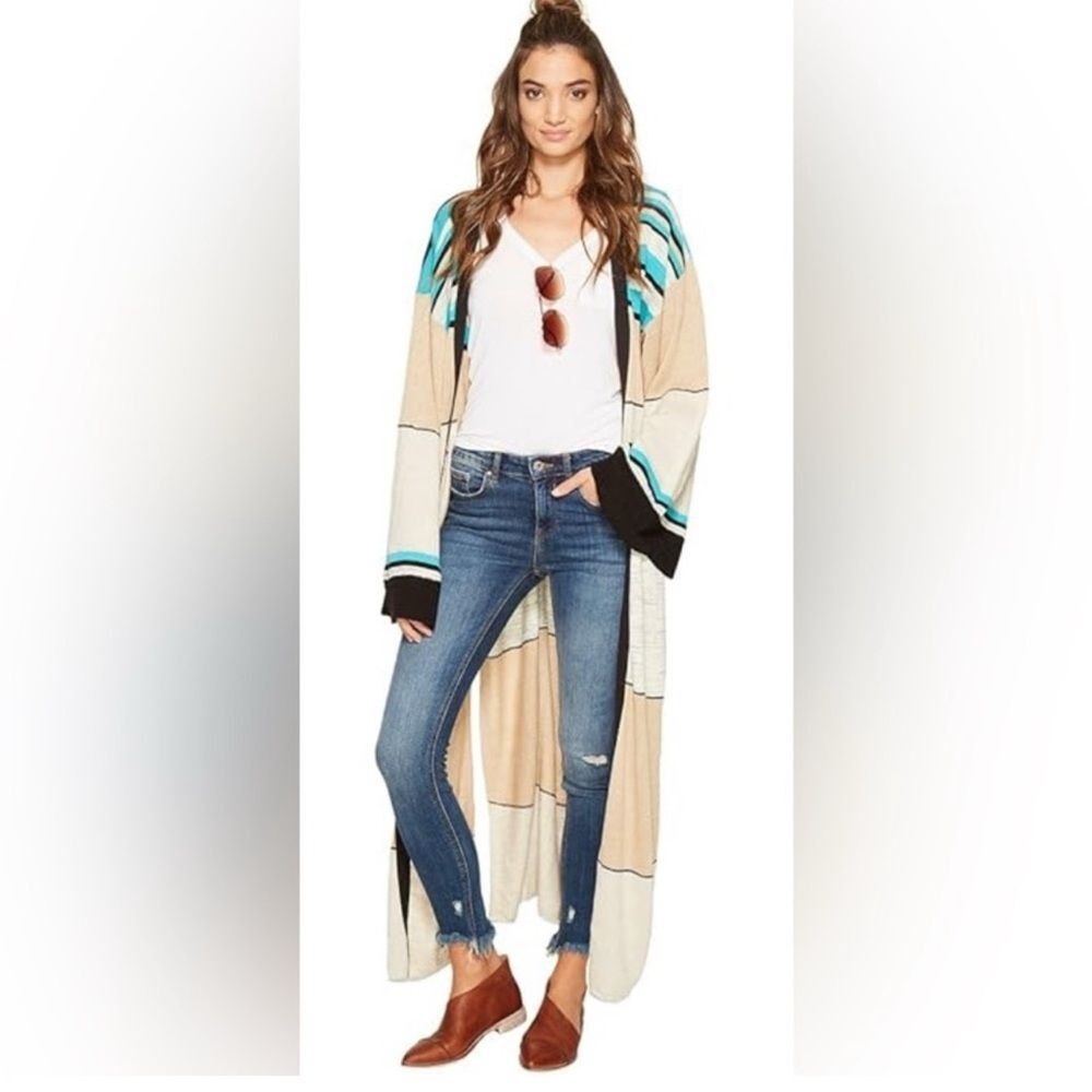 Free People Walk The Line Long Linen Cardigan Sweater Duster Small Petite